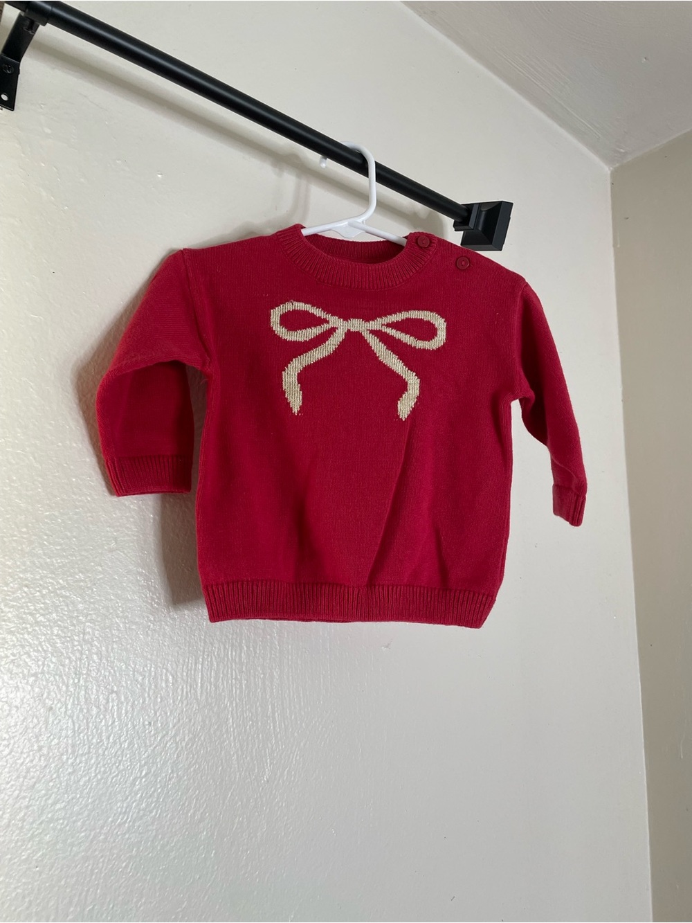 H&M 6M Red Knit Sweater with Cream Bow Accent